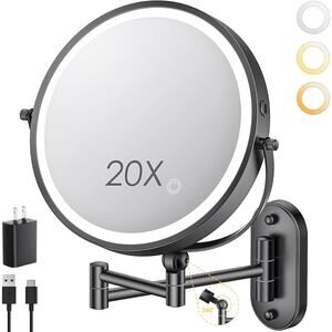 ZLOKLA 9" Wall Mounted Lighted Makeup Mirror,4000mAh Rechargeable Double Sided